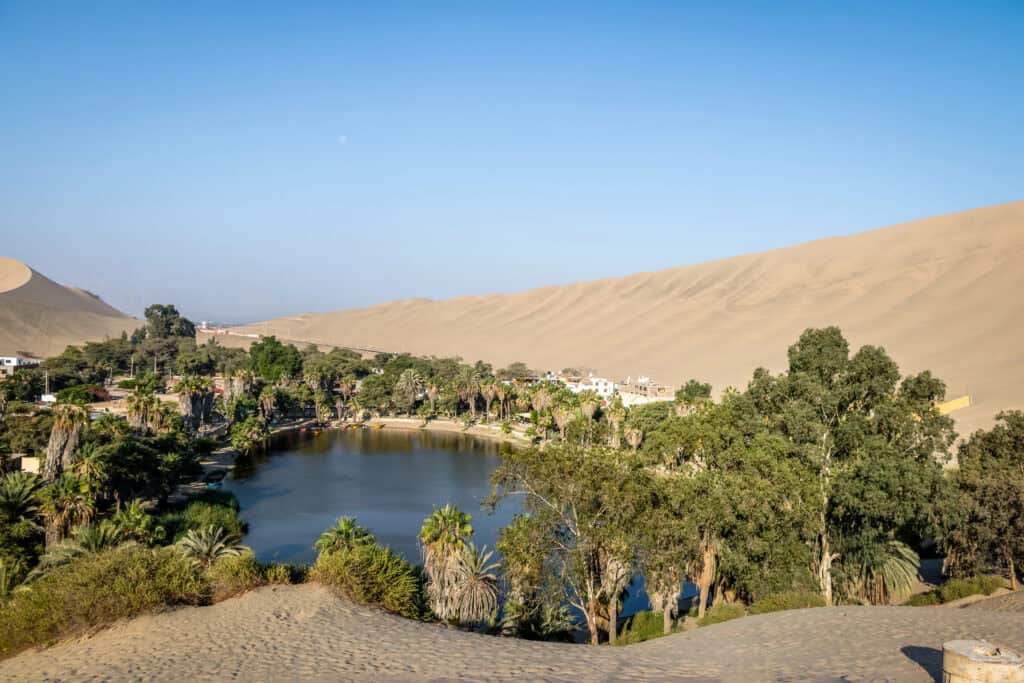 Sand dunes of Huacachina with the oasis