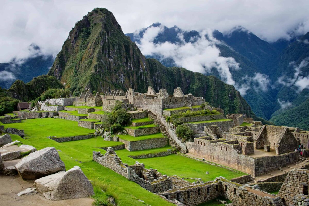 overlooking the ancient Inca citadel of Machu Picchu in the Peruvian Andes.