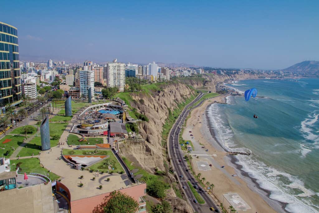 Coastal view of Miraflores in Lima, Peru