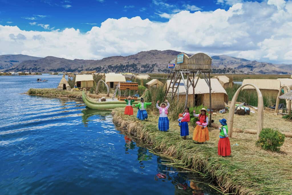 Traditional floating islands on Lake Titicaca, Peru