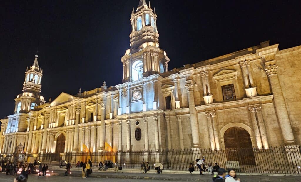 arequipa plaza de armas, with beautiful white buildings