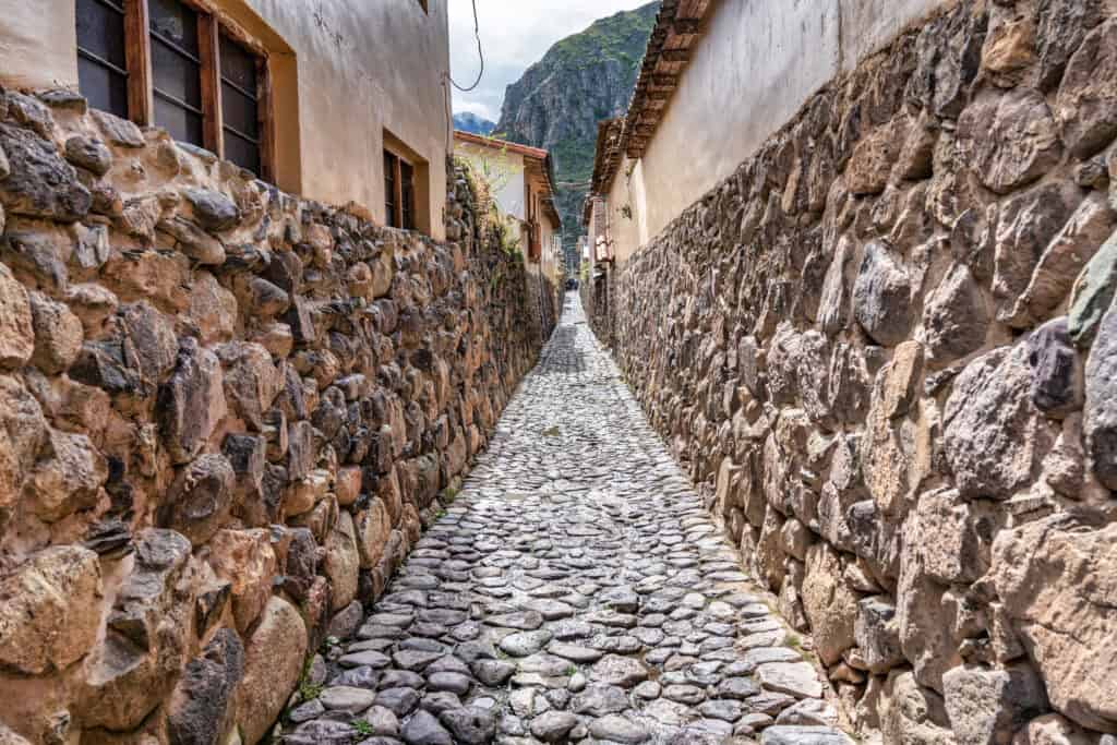 Ollantaytambo street in Peru, Inca ruins